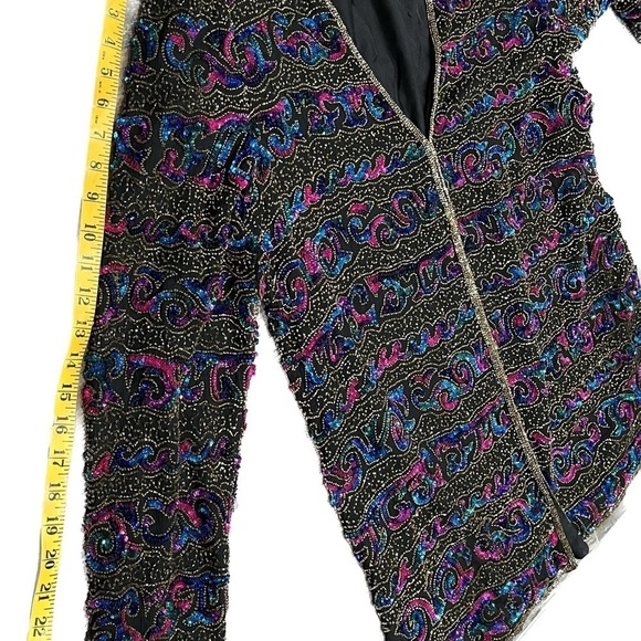 Scala Women Beaded sequin Black & rainbow Cardigan Jacket Blouse Sz 2x - Picture 4 of 8